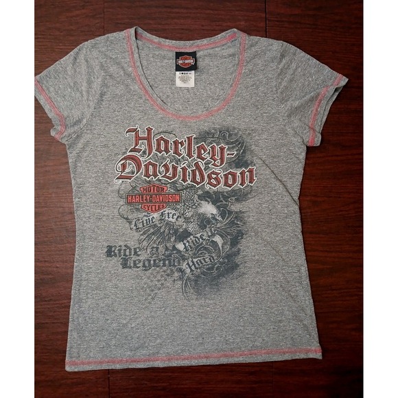 HARLEY-DAVIDSON Wmns Sz L T-Shirt Live Free Ride Hard Century Graphic Gray #307C - Picture 2 of 9